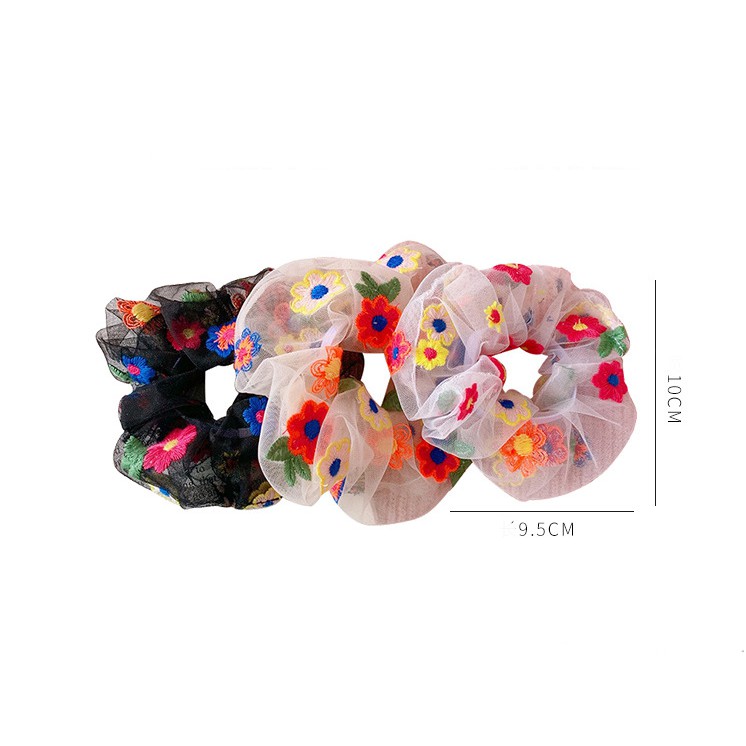 Cột Tóc Vải Scrunchie Voan Lưới Đính Hoa Thêu Nhiều Màu Dễ Thương