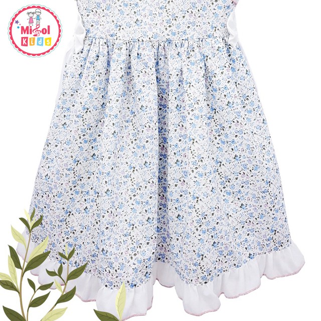 Đầm bé gái váy cho bé gái Oliriver xanh hoa nhí 2-6 tuổi cổ sen trắng nơ eo chính hãng cực xinh - Misolkids by huong274