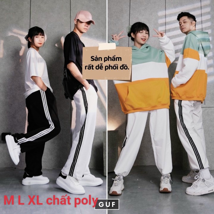 QUẦN POLY DÀI 3 SỌC NAM NỮ ( CÓ 2 LOẠI DÂY RÚT VÀ BO ) , CHẤT POLY TẠU FORM ĐỨNG QUẦN ĐT