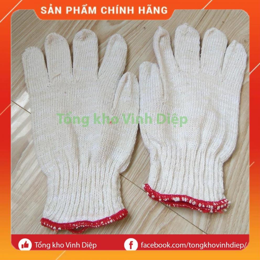 Găng tay vải sợi lao động chỉ đỏ dày dặn giá rẻ