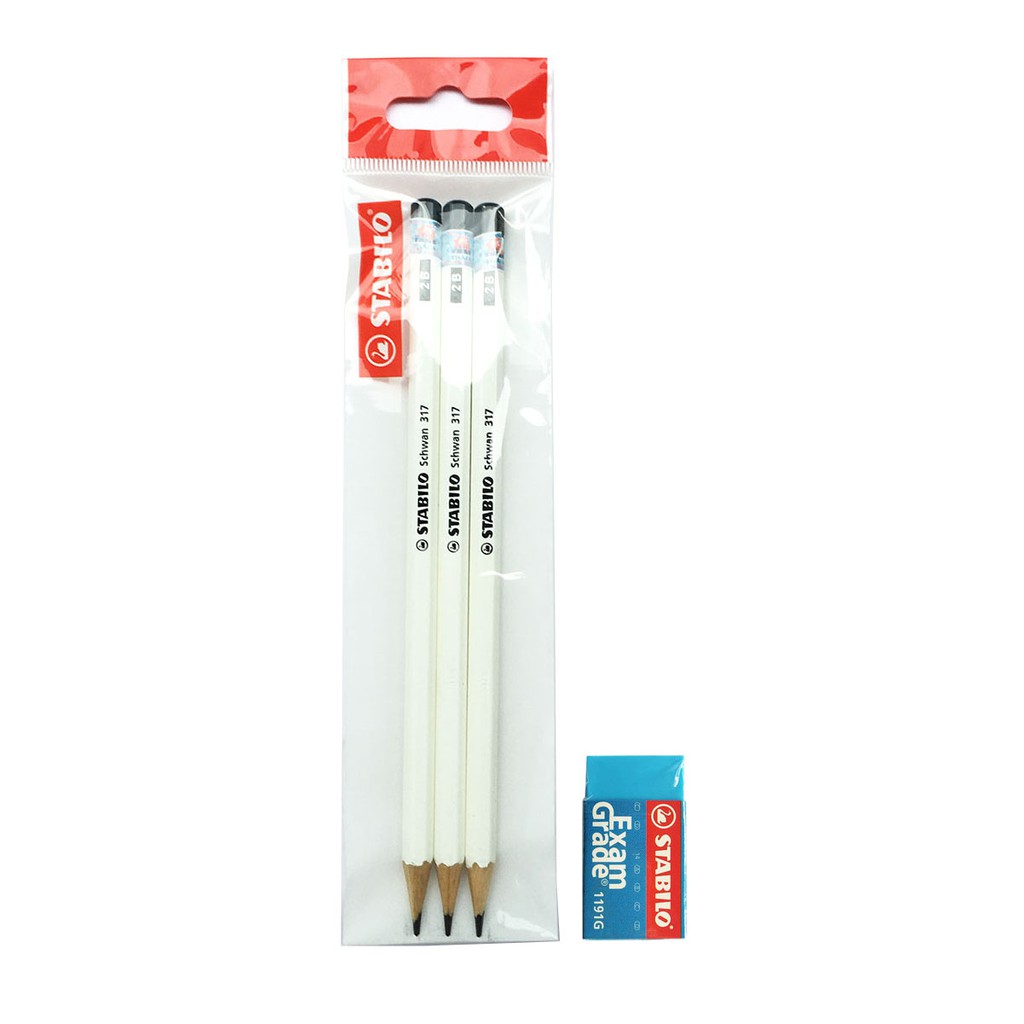 Bộ 3 cây bút chì gỗ STABILO Schwan 317 + tẩy ER191G (PC317-C3+)
