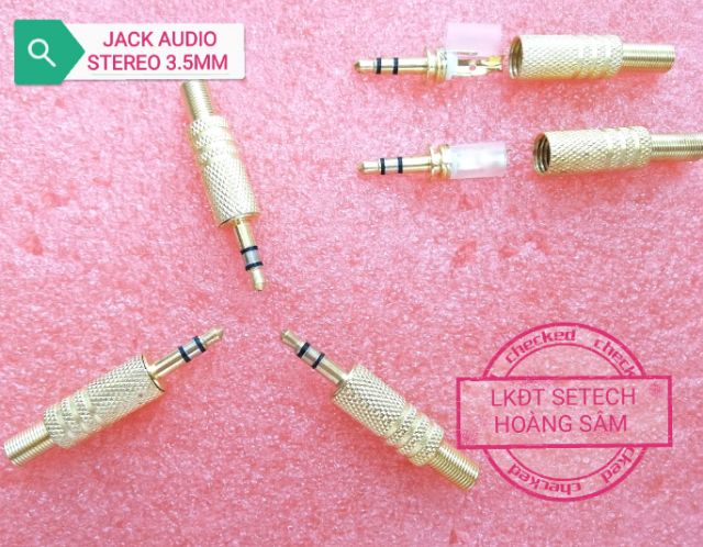 Jack Audio stereo 3.5 mm vỏ kim loại (màu gold) kẹp dây