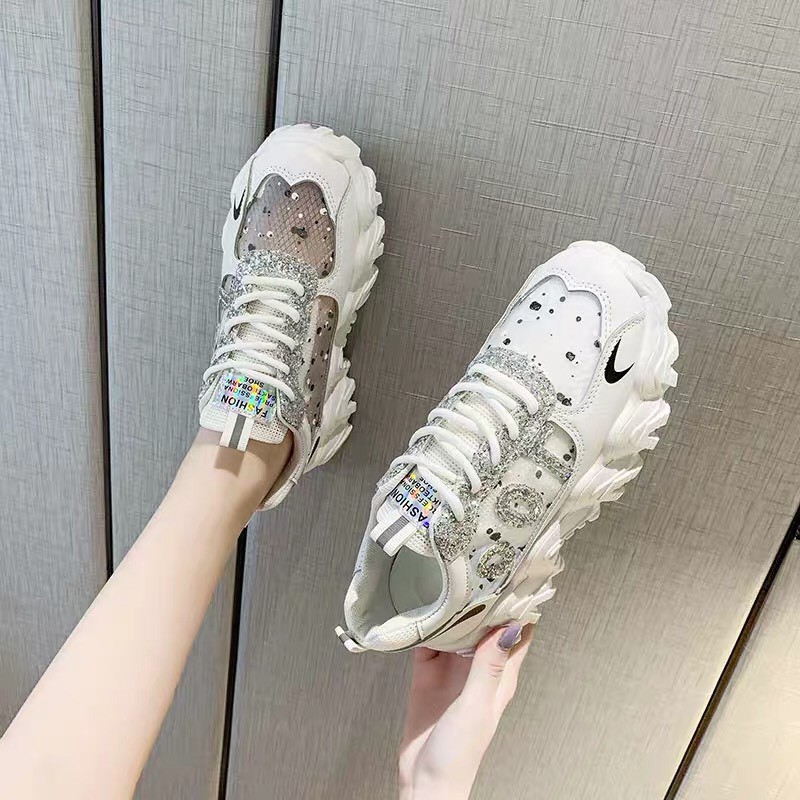 FREE SHIP Giày thể thao nữ , giày sneaker nữ đế độn cao 5cm đế sóng phối lưới nhũ siêu đẹp | WebRaoVat - webraovat.net.vn