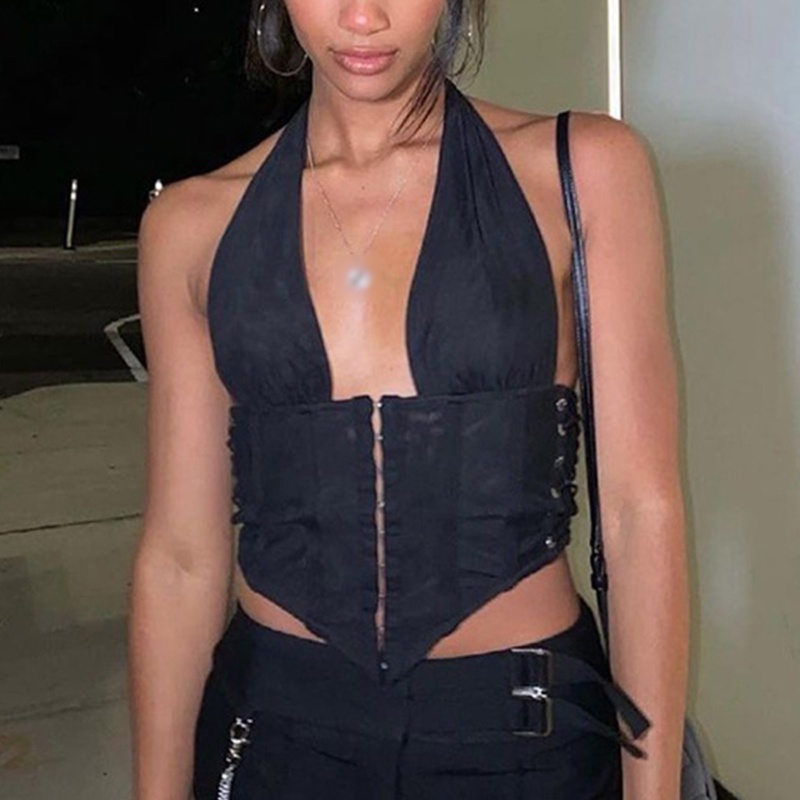 Áo Crop Top Không Tay Cổ Chữ U Khoét Sâu Hở Lưng Gợi Cảm Cho Nữ