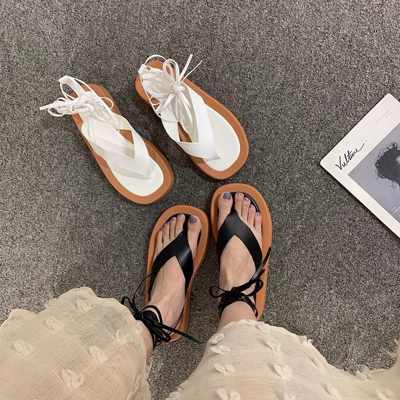 Giày Sandal Đế Dày Cột Dây Phong Cách Retro Thời Trang 2020