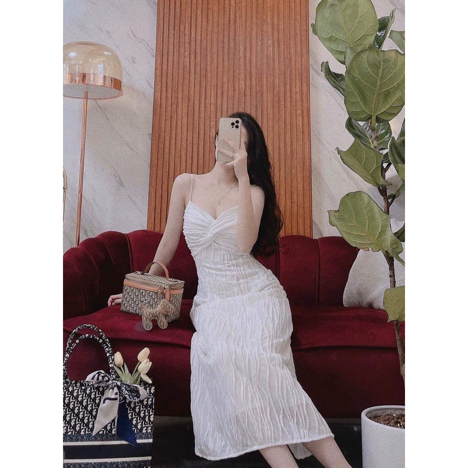 Đầm maxi 2s nhún thun xoắn ngực thiết kế theo xu hướng