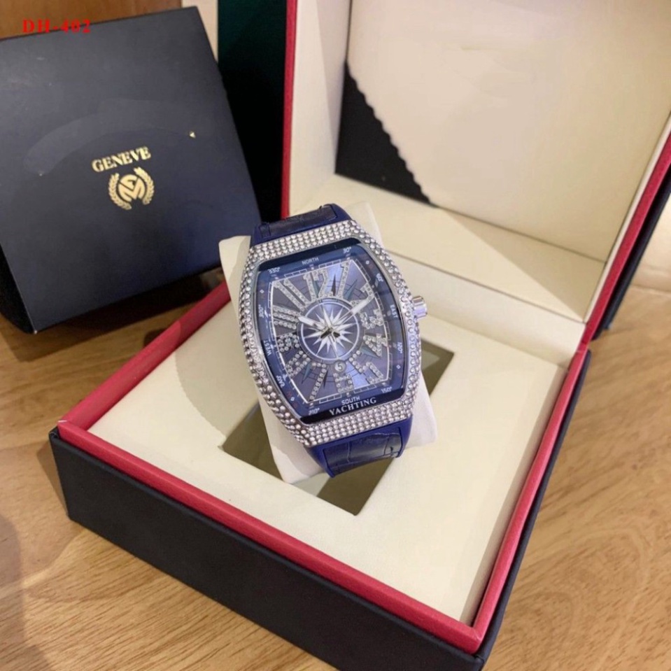 Đồng hồ nam đẹp Franck muller đeo tay mặt vuông đính đá thời trang hàng cao cấp chống nước bảo hành 12 tháng - DH 16 -