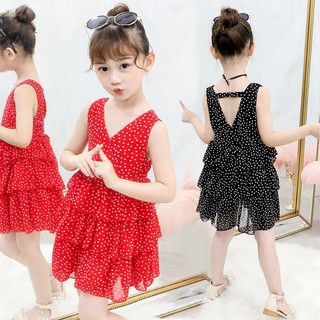 Váy lụa chấm bi cho bé ui ui