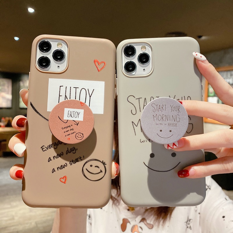 Case OPPO A53 A33 A52 A92 A31 A91 A5 A9 2020 A7 A5S A12 AX7 A1K A3S A12e F1S F11 Pro F9 F7 F5 Youth A83 A71 A39 A57 F3 Lite A37 A37F Reno 3 4 2F 2Z  Soft TPU Phone Case Popsocket Motif Enjoy Smile