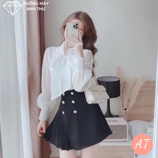 Áo sơ mi tay bồng cổ nơ khuy ngọc, mã 530