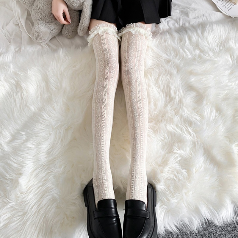 Đôi Vớ Lưới Dài Qua Gối Phối Ren Gợi Cảm Phong Cách Lolita Nhật Bản Cho Nữ