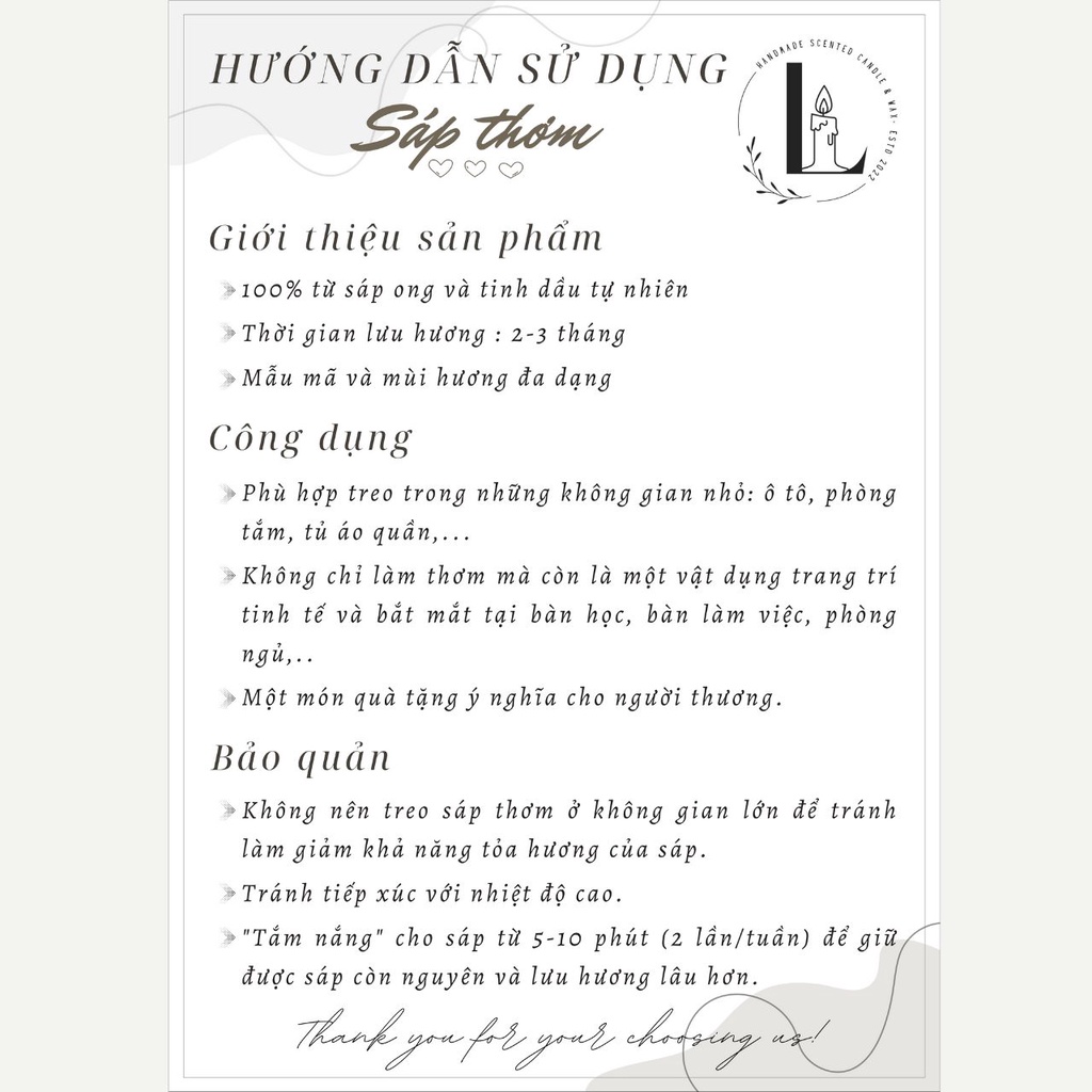 |L'Automne Candle| Sáp thơm tinh dầu, sáp treo trang trí, khử mùi, tạo hương cho tủ áo quần, ô tô,...