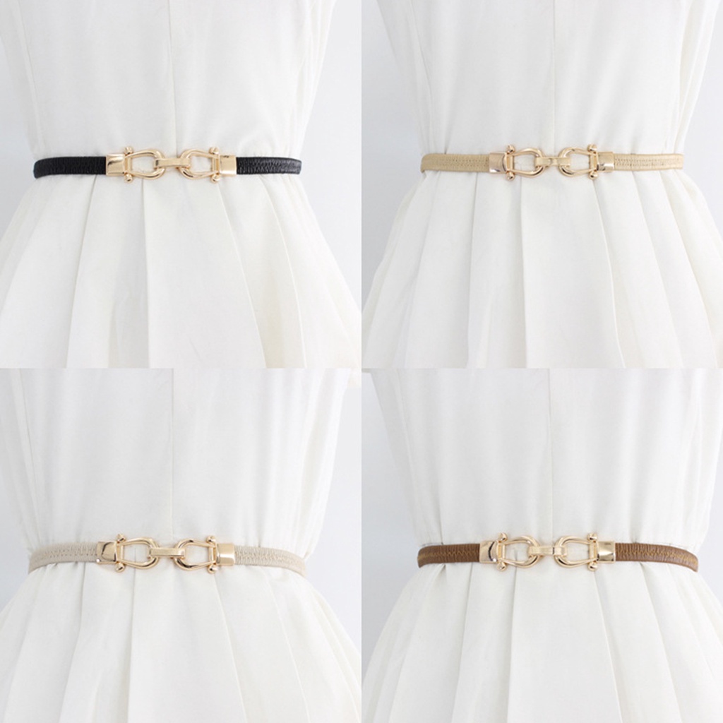 Thắt lưng bản mỏng co giãn phối khóa kim loại chống mòn thời trang cho nữ