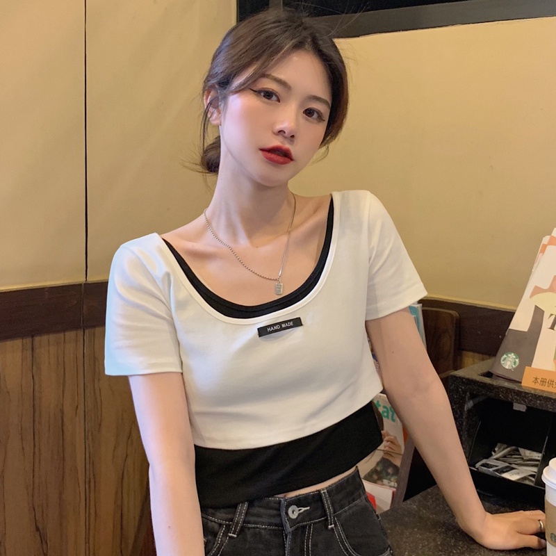 SUXI Áo Thun Croptop Cổ Tròn Tay Ngắn Thời Trang Mùa Hè Quyến Rũ Cho Nữ