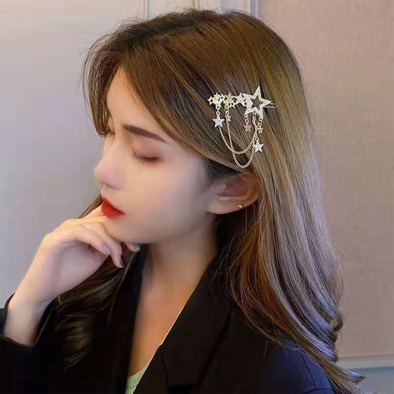 Kẹp Tóc Chống Trượt Hình Ngôi Sao Lớn Đính Tua Rua Trang Nhã