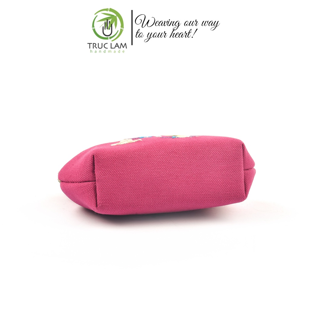 Ví Xu Cầm Tay Mini Khóa Nẹp Đồng Vải Canvas Thêu Tay Họa Tiết Chữ Cái - Trúc Lâm Handmade