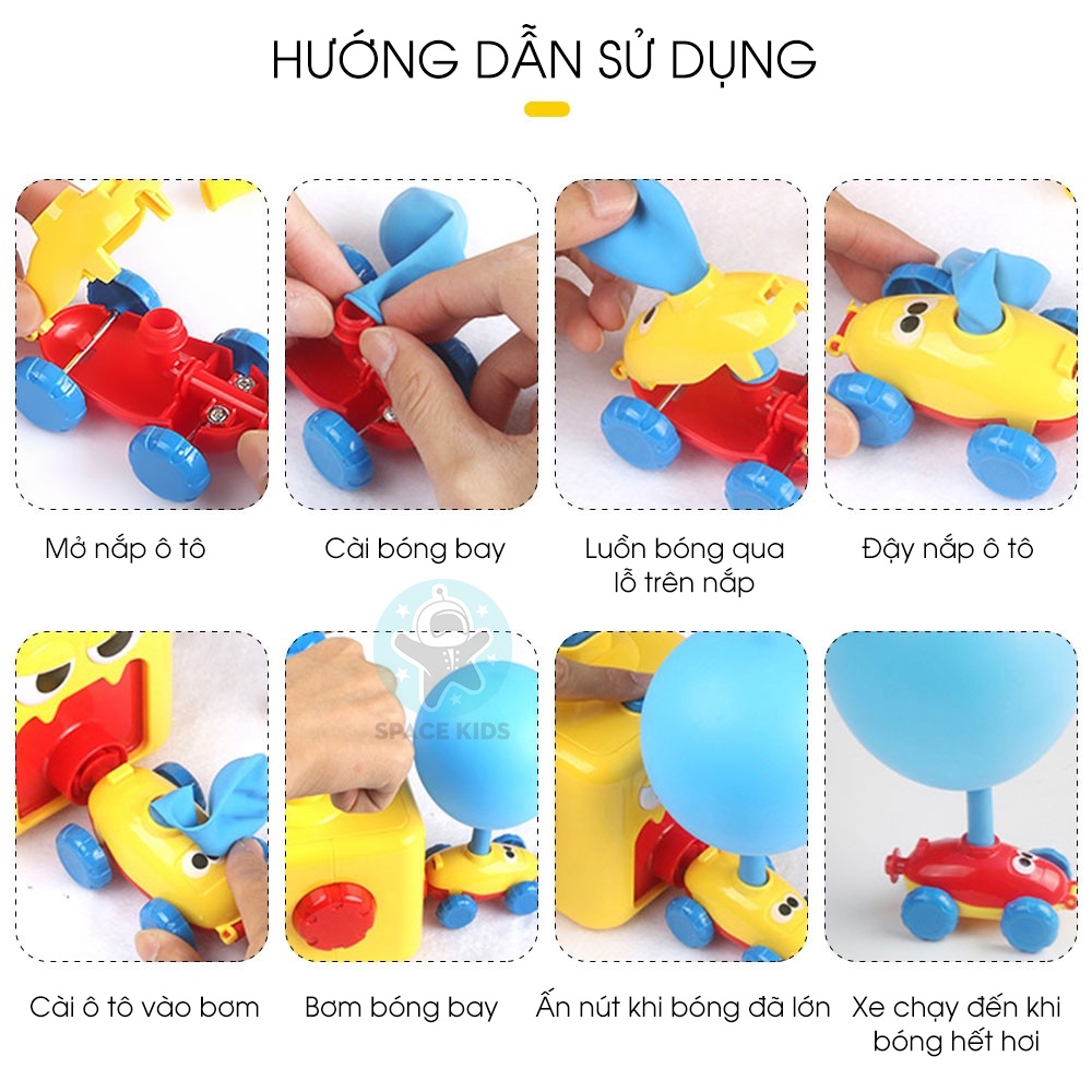 Đồ chơi cho bé bơm bóng bay ô tô chạy quán tính cho trẻ em vận động, tặng kèm bóng Space Kids