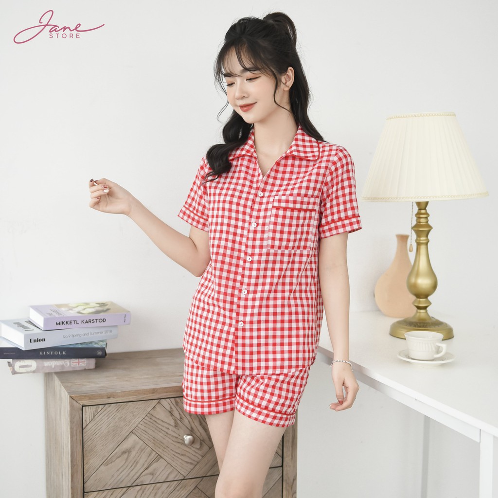 Bộ Pijama JANE chất thô cao cấp mặc nhà họa tiết kẻ P5