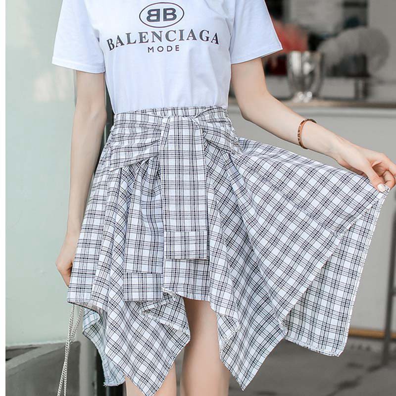 Váy lưng cao in họa tiết sọc caro chất liệu polyester thời trang cho nữ | BigBuy360 - bigbuy360.vn