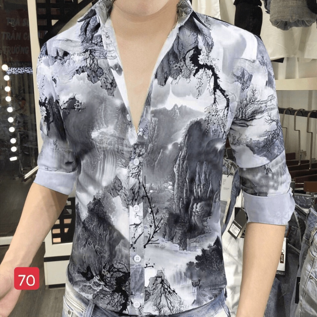 Áo Sơ Mi Nam Áo Sơ Mi Dài Tay Cao Cấp Áo Sơ Mi Nam Họa Tiết vải Lụa thoáng mát phong cách thời trang  KV.