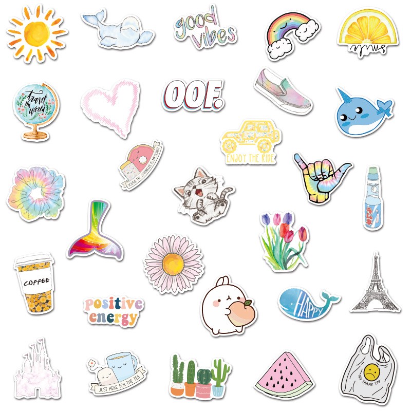 Sticker hoạt hình dễ thương hình dán nón bảo hiểm vali laptop guitar chống thấm nước