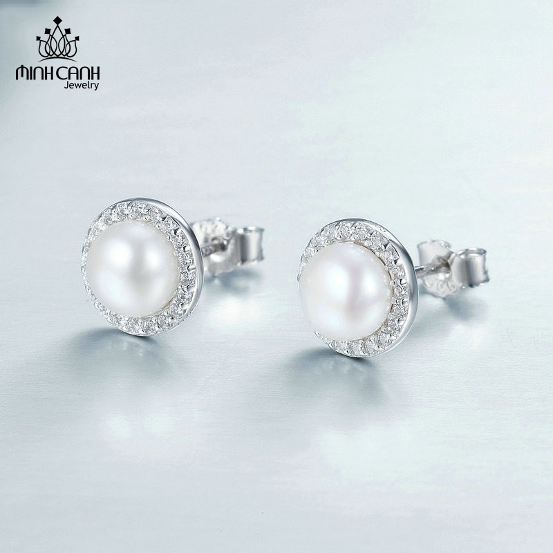 Bông Tai Ngọc Trai Nhân Tạo Viền Đính Đá - Minh Canh Jewelry