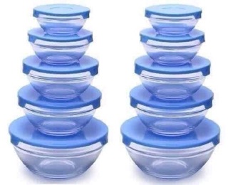 Combo bộ 5 bát thủy tinh có nắp đậy.