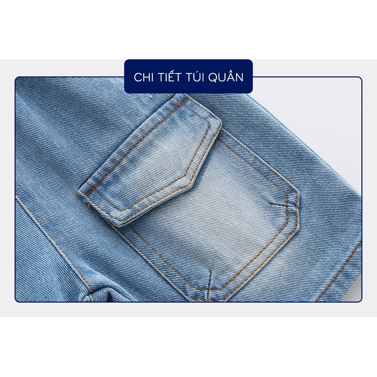 Quần Jean cho bé WELLKIDS quần short Jean họa tiết túi hộp chất bò mềm hàng xuất Âu Mỹ