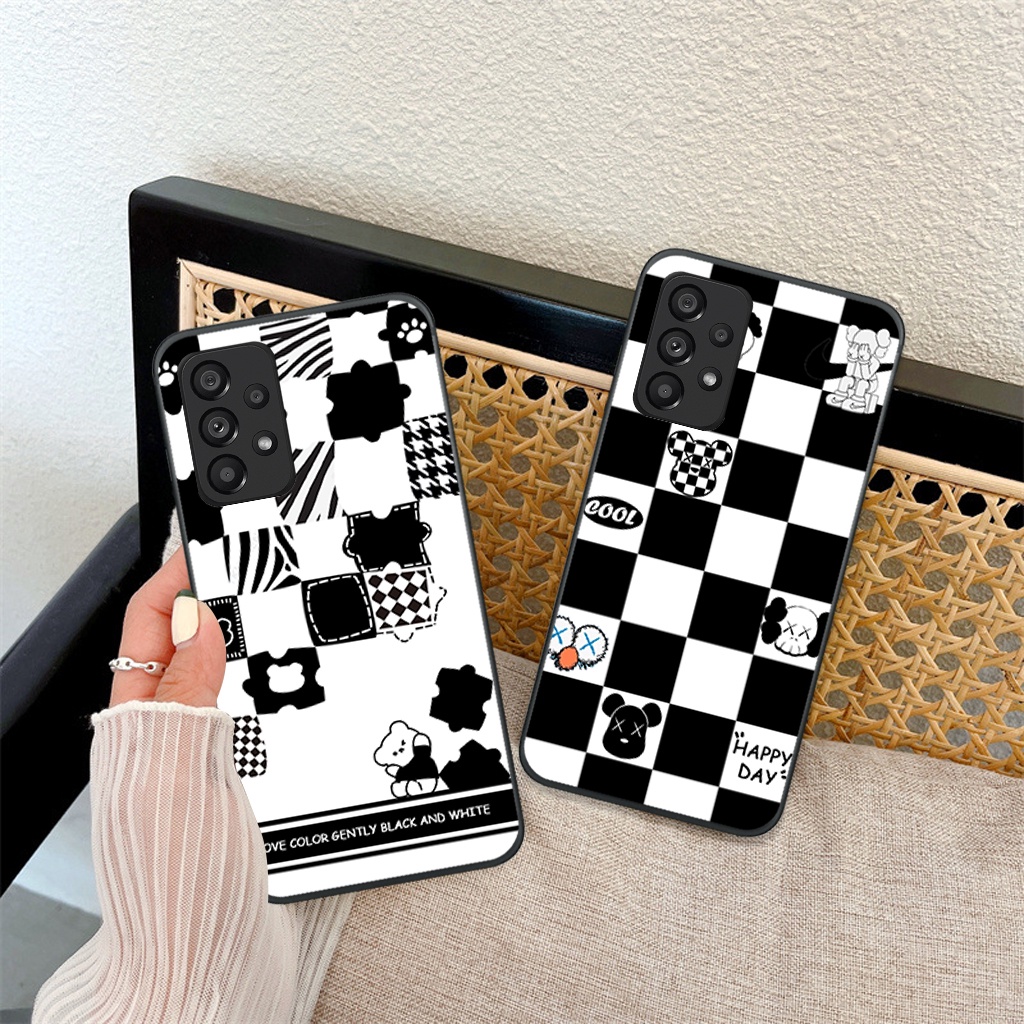 Ốp lưng Samsung A13/ A23/ A33/ A53/ A73 trái tim, hoạ tiết kẻ caro đen trắng thời trang