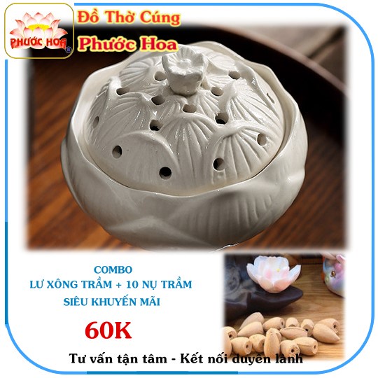 Lư Xông Trầm - ( + 10 nụ trầm ) - bộ 3 - Tiện Lợi - Trầm Hương - Phong thủy - Bàn Thờ Đẹp - Đồ Thờ Cúng Phước Hoa