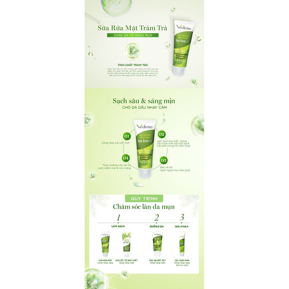 Sữa Rửa Mặt Tràm Trà 100ml Tea Tree Oil VEDETTE - SÁNG DA VÀ NGỪA MỤN