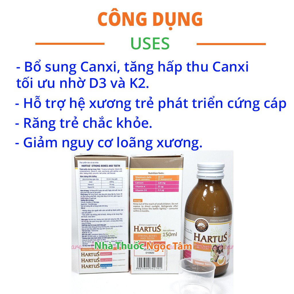 ✔️(Tặng Quà) Siro Hartus Canxi Bổ sung canxi, vitamin D3 và vitamin K tăng tối đa hiệu quả HARTUS STRONG BONES AND TEETH