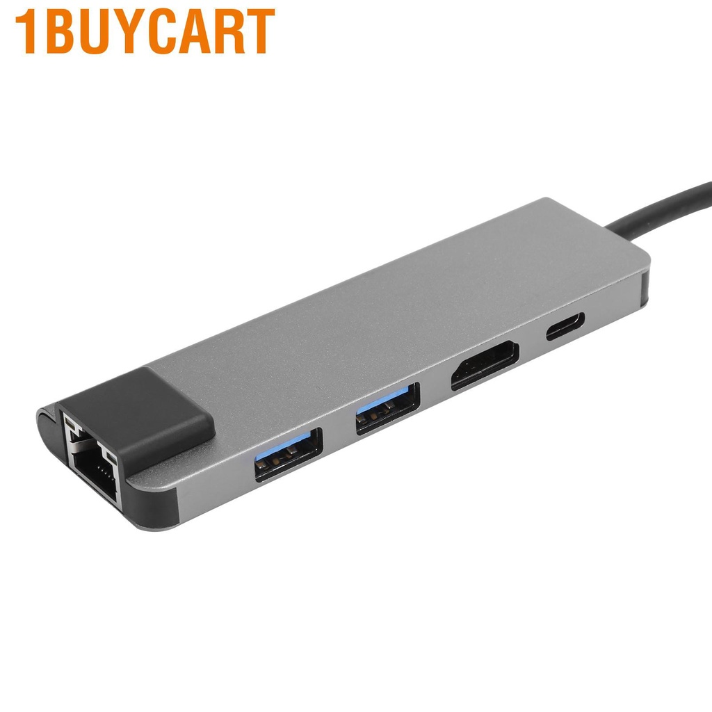 1buycart 5 In 1 USB-C Hub 4K HDMI Type-C to PD RJ45 USB3.0 Adapter for iOS Samsung