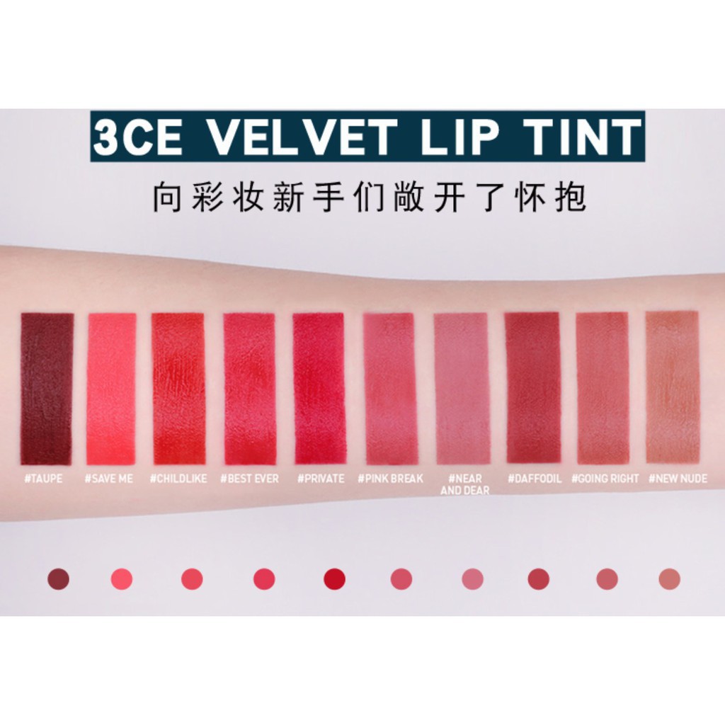 3CE VELVET LIPSTICK TINT Waterproof Matte Nude Lips Cosmetic Korea