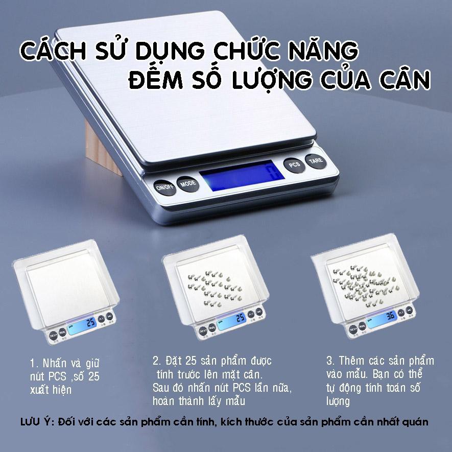 Cân Tiểu Ly Điện Tử Platform 3kg, độ chính xác cao 0.1g, Cân mini định lượng thực phẩm nhà bếp tặng Pin, 2 Khay, có BH