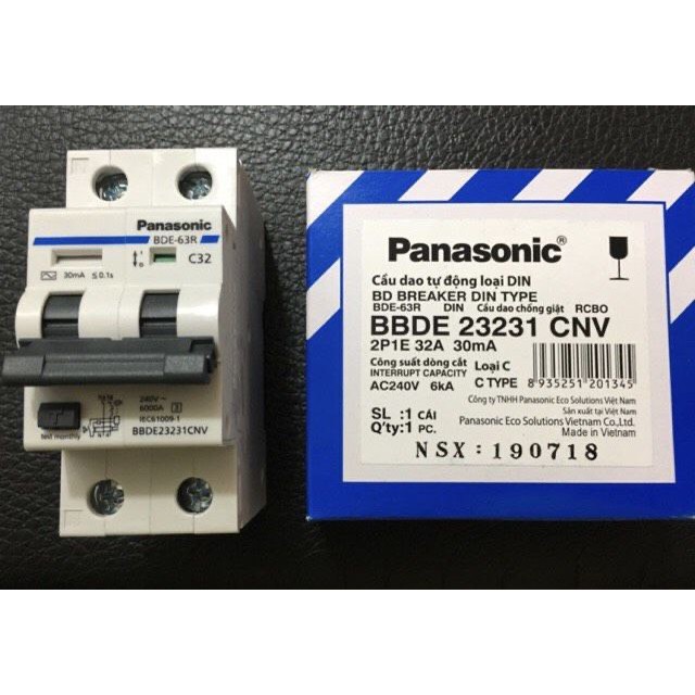 Cầu dao bảo vệ quá tải, ngắn mạch & chống rò, chống giật RCBO: 20A, 25A, 32A, 40A, 50A, 63A - hàng chính hãng Pansonic