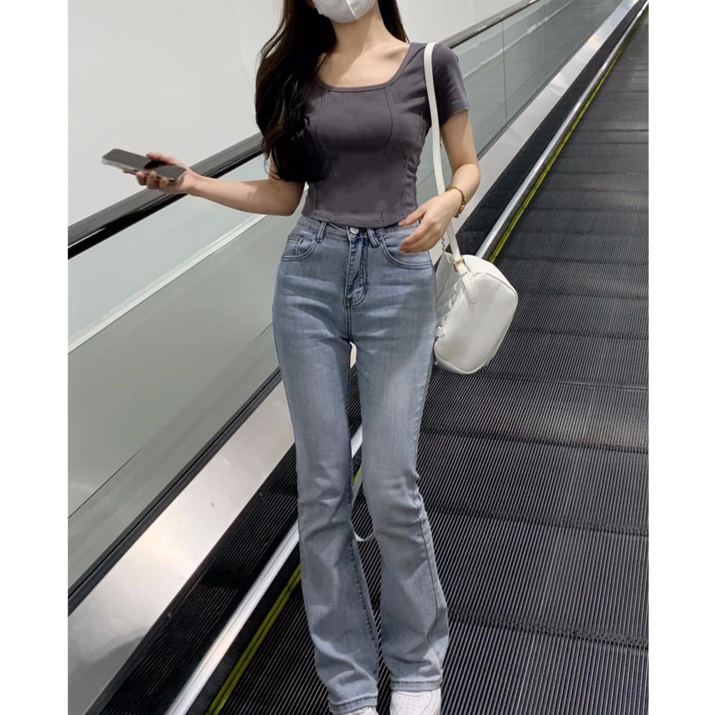 Áo Thun Cộc Tay Cổ Vuông Dáng Ôm Phong Cách Hàn Quốc Cho Nữ JL-TX-406