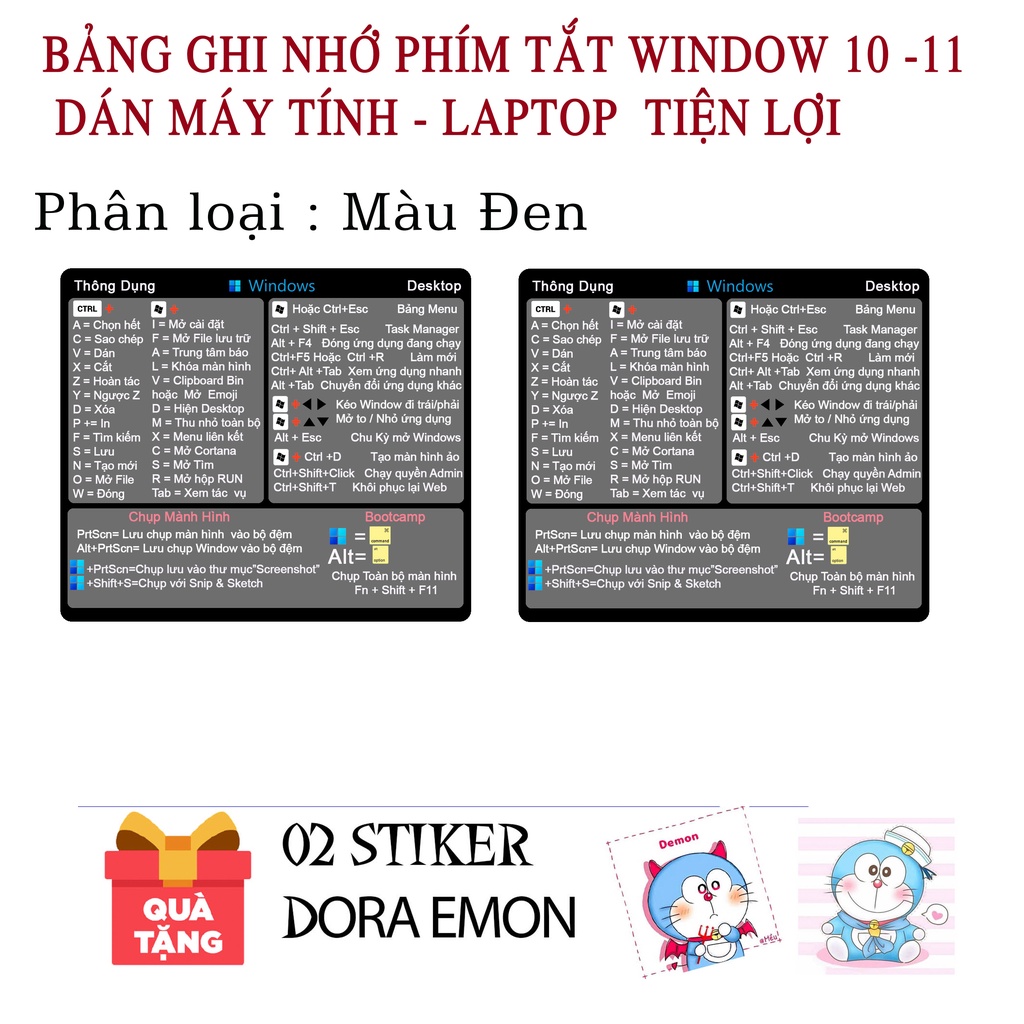 1 Miếng Dán phím tắt Windows 10 / 11 dán laptop | Có bootcamp | Magicwrapvn | Cho mọi laptop. Sticker phím tắt