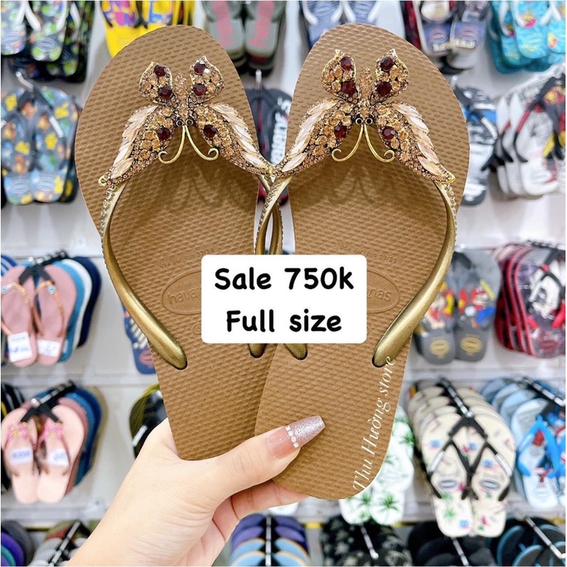 Dép Nữ Slim Đính Bươm' Chúa Hạt Nâu