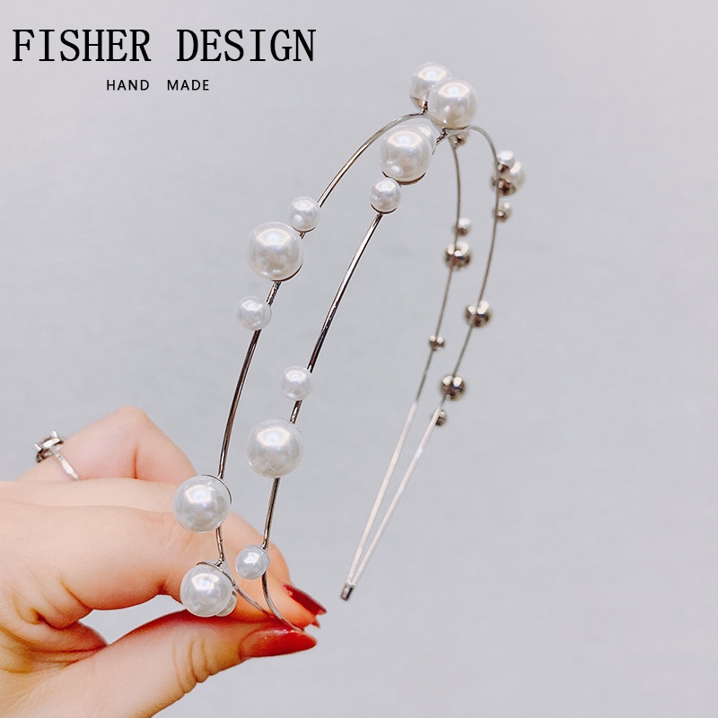 Băng Đô Cài Tóc Bằng Kim Loại Đính Đá Và Ngọc Trai Phong Cách Hàn Quốc Thời Trang Cho Nữ