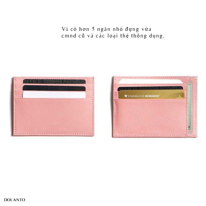 VÍ ĐỰNG THẺ MINI Cardholder ZERO Nhỏ Gọn Da Thật Vân Saffiano Cao Cấp Chống Thấm Nước Unisex Thương Hiệu DOLANTO