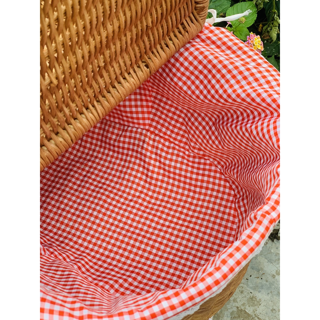 Giỏ Mây Picnic Có Lót Vải, Có Nắp Đậy/ Giỏ Mây Đi Du Lịch Dã Ngoại Tiện Nghi/ Đồ Dùng Nhà Bếp Decor Chụp Ảnh Studio