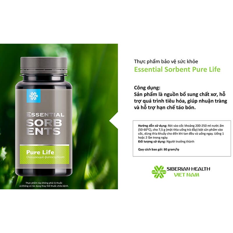 Pure Life Siberi - Thực phẩm bảo vệ sức khỏe Essential Sorbents Pure Life –Siberian   80 g – Date T3/2