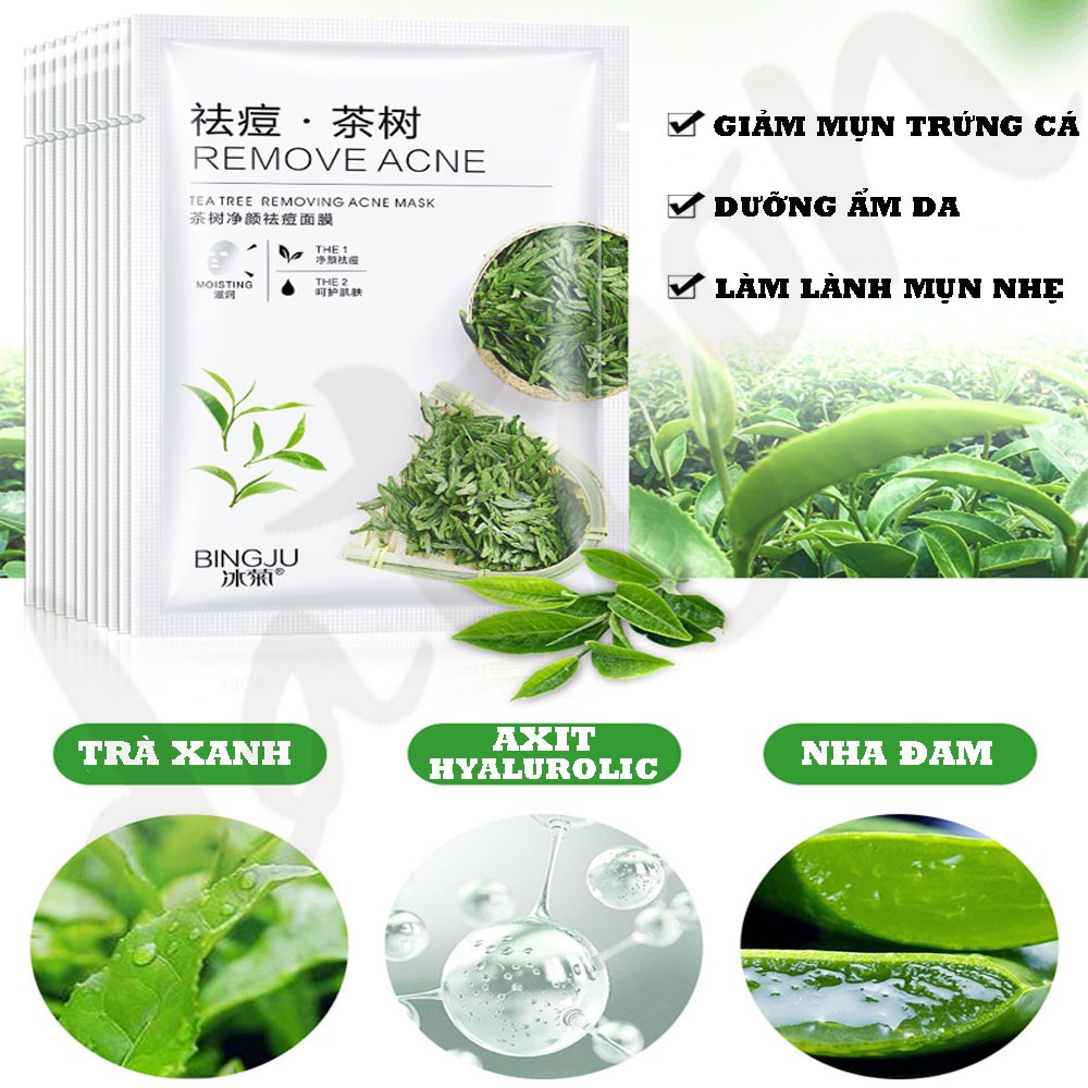 Mặt nạ dưỡng ẩm bingju. Mask tràm trà dưỡng trắng da, ngừa thâm nội địa cao cấp 28ml 2021