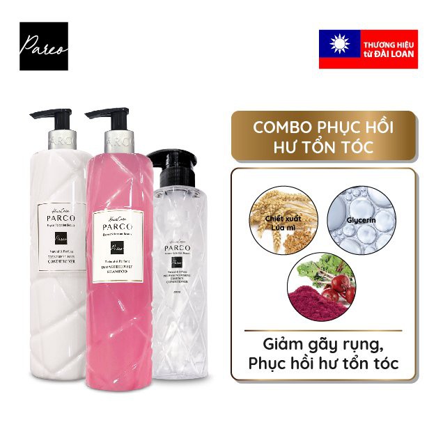 Combo[Gội-Xả-Dưỡng] PHỤC HỒI HƯ TỔN PARCO, dưỡng tóc chuẩn salon- Nuôi dưỡng,tăng độ đàn hồi, phục hồi tóc hư tổn