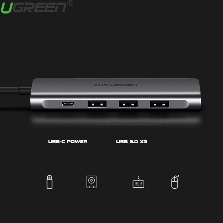 Ugreen 50598 - Cáp chuyển USB Type C ra 3 cổng USB 3.0 + SD/TF + PD chính hãng - Phukienleduy