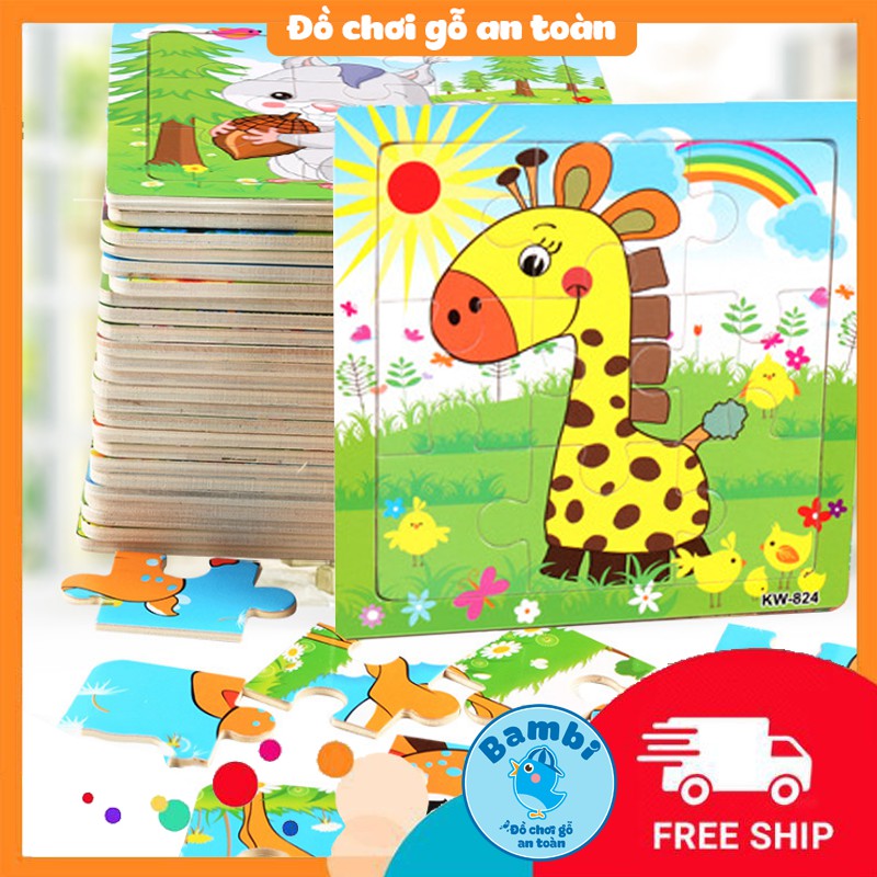 [9 miếng] Đồ chơi tranh ghép hình gỗ puzzle - Bộ ghép hình - Tranh xếp hình