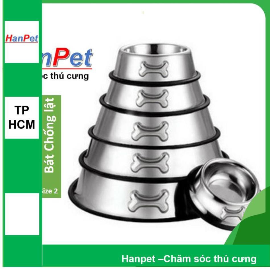 Hanpet.GV- Bát / chén ăn inox KHÔNG GỈ chống lật size số 2 dành cho chó dưới 7kg (đường kính 18cm)- 353b