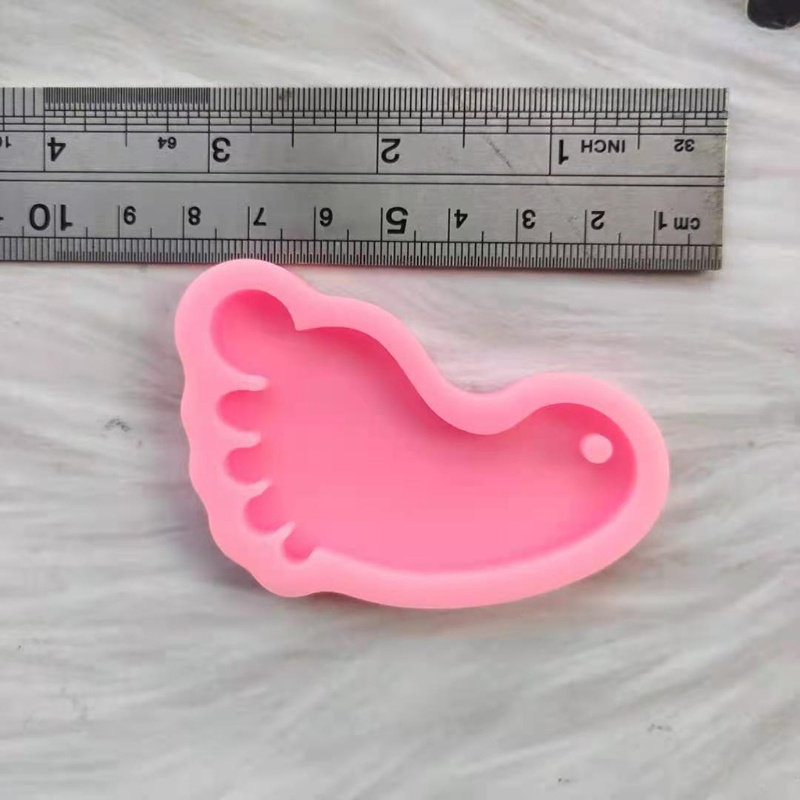 Khuôn Silicone Làm Móc Khóa Hình Dấu Chân Em Bé Màu Hồng / Xanh Dương Lấp Lánh