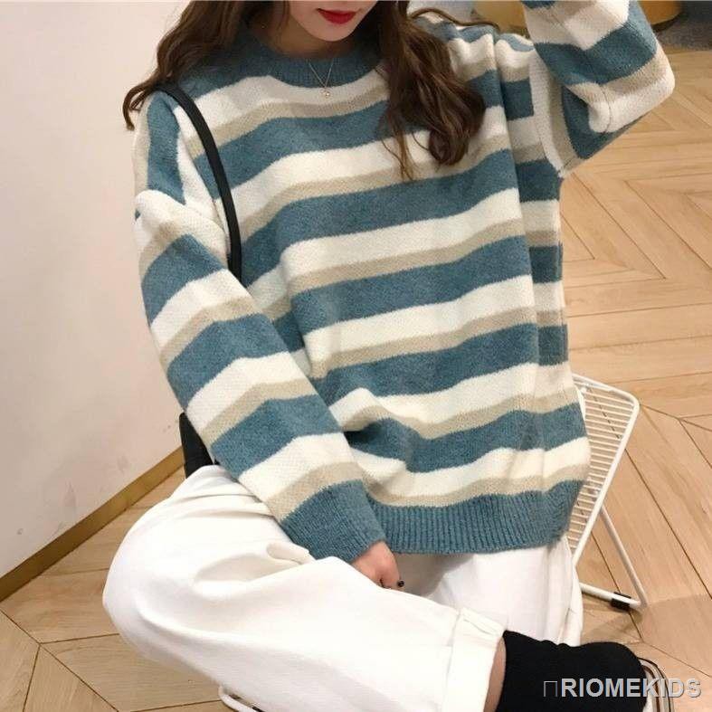 Áo sweater mỏng kẻ sọc phong cách Hàn Quốc cho nữ